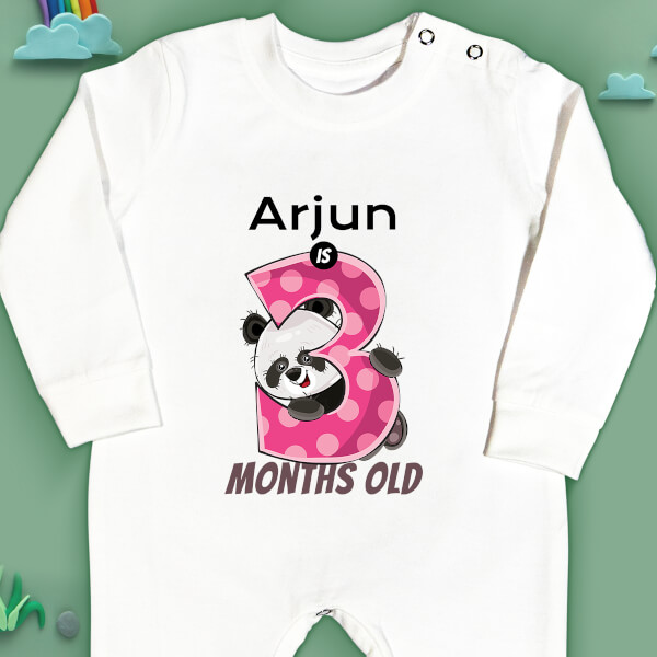 Custom Baby is 3 Months Old Cute Panda Monthly Birthday Jumpsuit Design