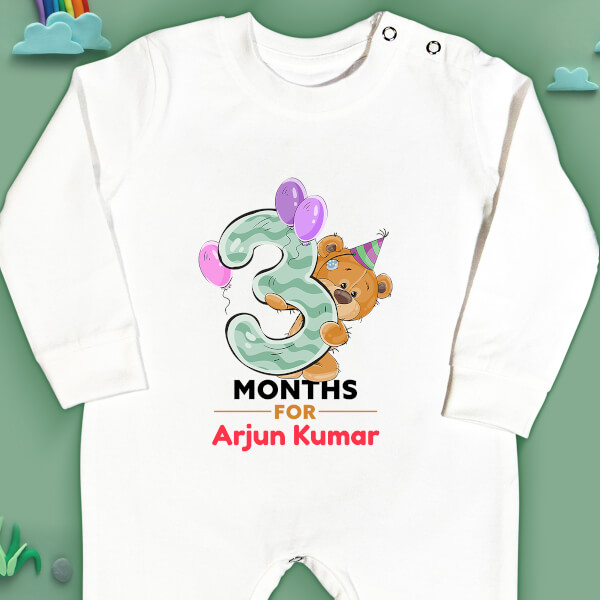 Custom 3 Months For The Baby Cute Teddy Bear Monthly Birthday Jumpsuit Design