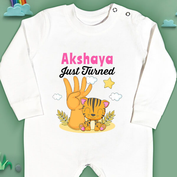 Custom Just Turned 4 Monthly Birthday Jumpsuit Design