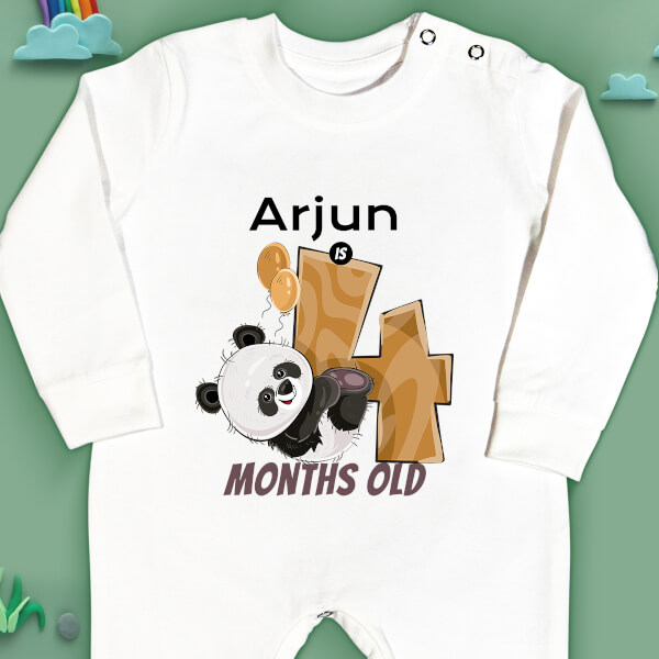 Custom Baby is 4 Months Old Cute Panda Monthly Birthday Jumpsuit Design