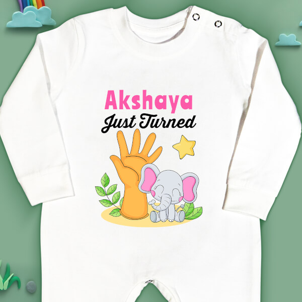 Custom Just Turned 5 Monthly Birthday Jumpsuit Design