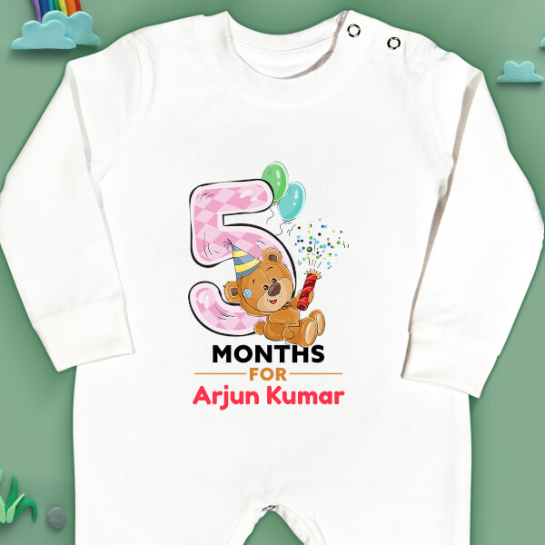 Custom 5 Months For The Baby Cute Teddy Bear Monthly Birthday Jumpsuit Design