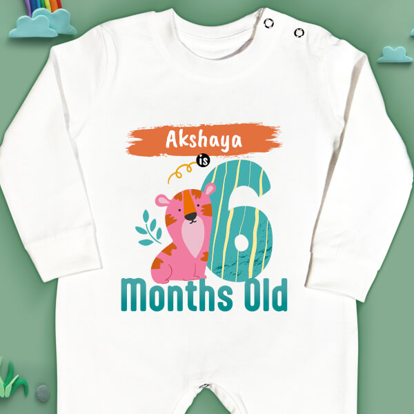 Custom Baby is 6 Months Old Monthly Birthday Jumpsuit Design