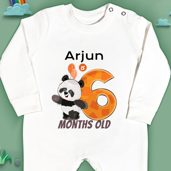 Custom Baby is 6 Months Old Cute Panda Monthly Birthday Jumpsuit Design