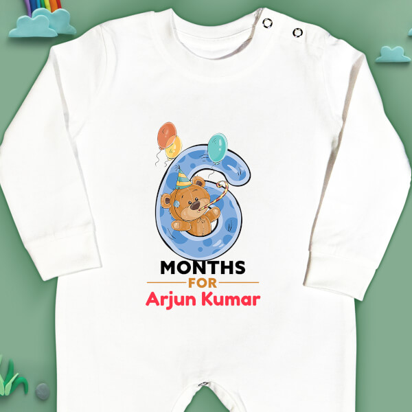 Custom 6 Months For The Baby Cute Teddy Bear Monthly Birthday Jumpsuit Design