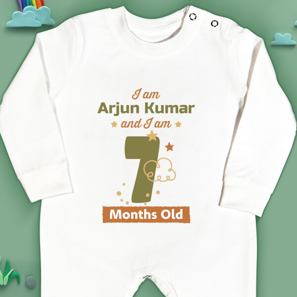 Custom I Am 7 Months Old Baby Monthly Birthday Jumpsuit Design