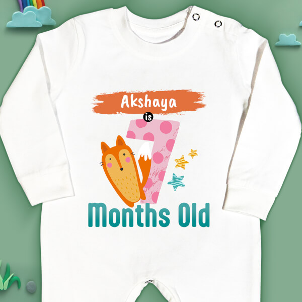 Custom Baby is 7 Months Old Monthly Birthday Jumpsuit Design