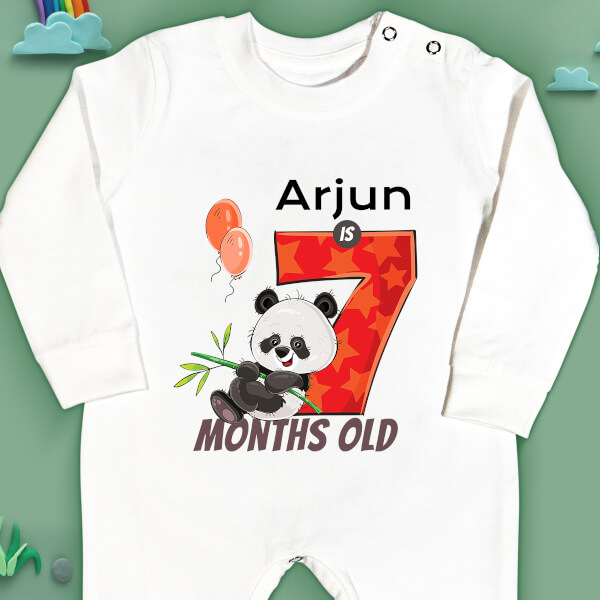 Custom Baby is 7 Months Old Cute Panda Monthly Birthday Jumpsuit Design