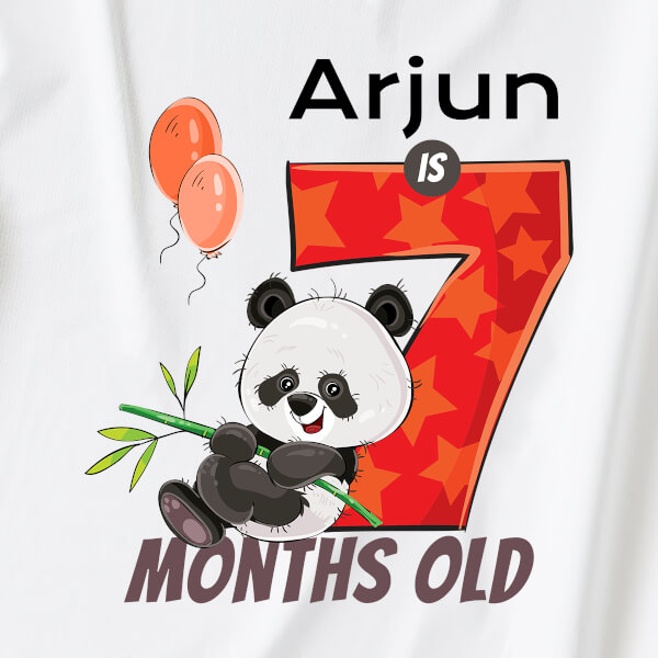 Custom Baby is 7 Months Old Cute Panda Monthly Birthday Jumpsuit Design