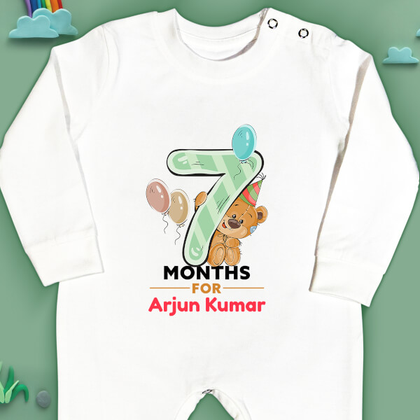 Custom 7 Months For The Baby Cute Teddy Bear Monthly Birthday Jumpsuit Design