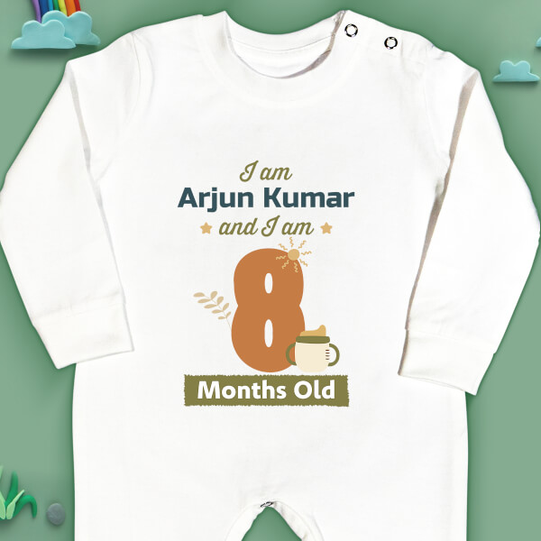 Custom I Am 8 Months Old Baby Monthly Birthday Jumpsuit Design