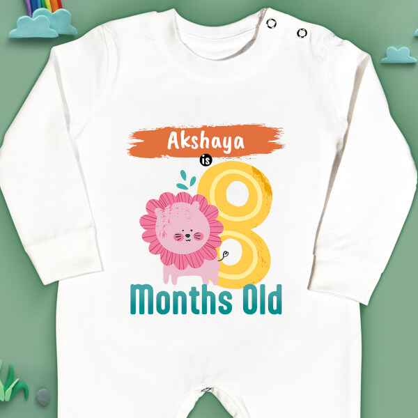 Custom Baby is 8 Months Old Monthly Birthday Jumpsuit Design