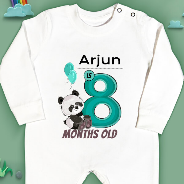 Custom Baby is 8 Months Old Cute Panda Monthly Birthday Jumpsuit Design