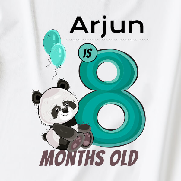 Custom Baby is 8 Months Old Cute Panda Monthly Birthday Jumpsuit Design