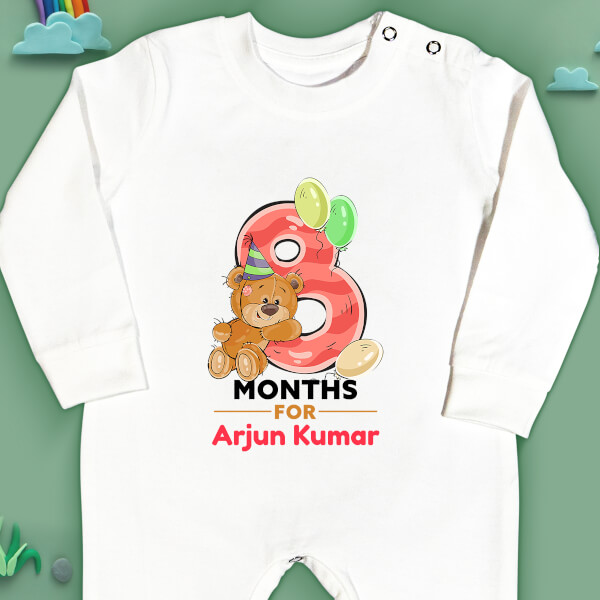 Custom 8 Months For The Baby Cute Teddy Bear Monthly Birthday Jumpsuit Design