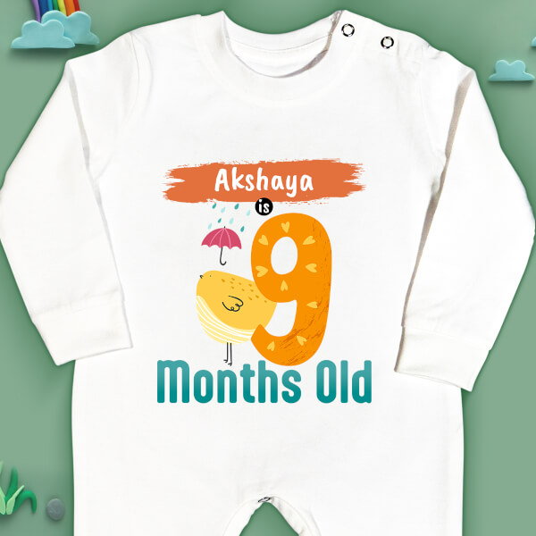 Custom Baby is 9 Months Old Monthly Birthday Jumpsuit Design