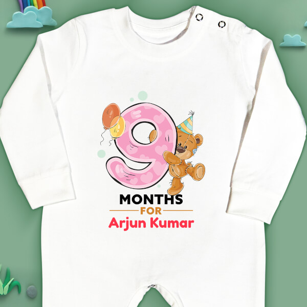 Custom 9 Months For The Baby Cute Teddy Bear Monthly Birthday Jumpsuit Design