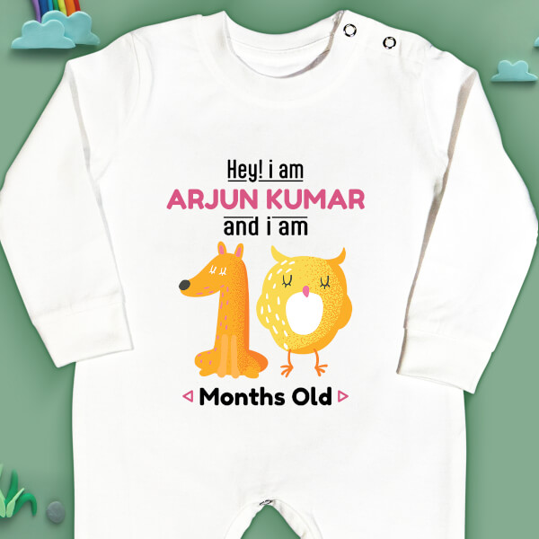 Custom Hey I Am 10 Months Old Baby Monthly Birthday Jumpsuit Design