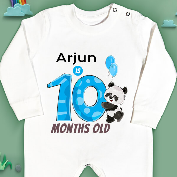 Custom Baby is 10 Months Old Cute Panda Monthly Birthday Jumpsuit Design