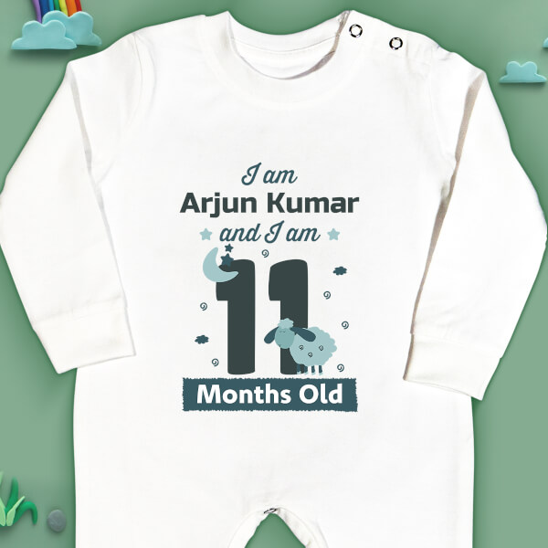Custom I Am 11 Months Old Baby Monthly Birthday Jumpsuit Design