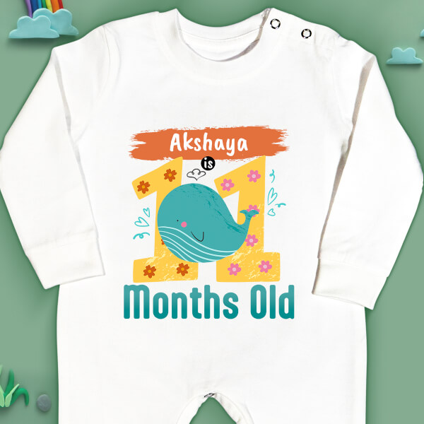 Custom Baby is 11 Months Old Monthly Birthday Jumpsuit Design