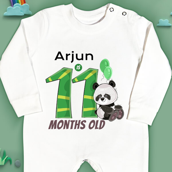 Custom Baby is 11 Months Old Cute Panda Monthly Birthday Jumpsuit Design