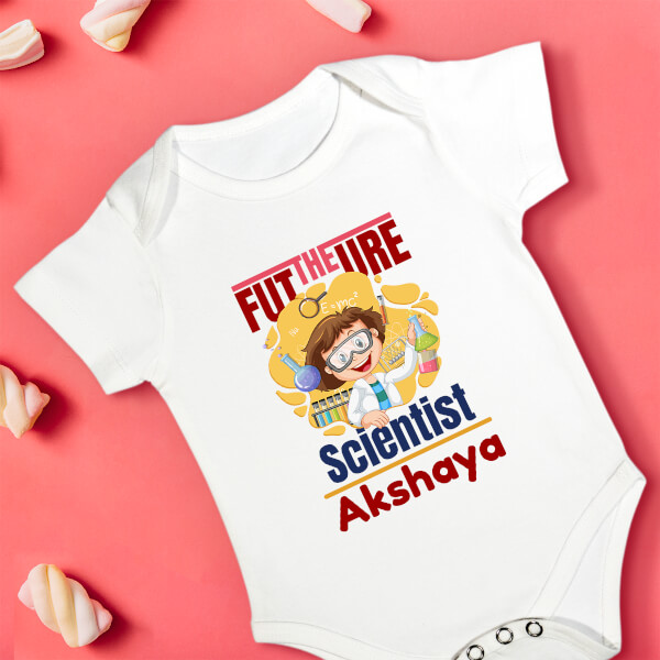 Custom The Future Scientist with Cute Kid Cartoon Future Heros Rompers Design