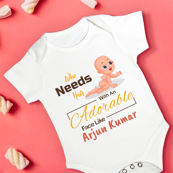 Custom Who Needs Hair With An Adorable Face Like Mine Milestone Collection Rompers Design