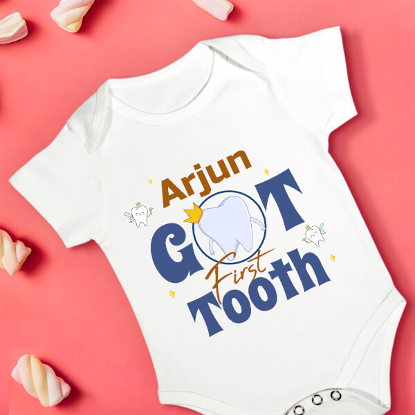 Custom Baby Got First Tooth Milestone Collection Rompers Design