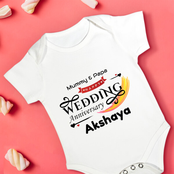 Custom Happy Wedding Anniversary Wishes From The Kid with Hearts Milestone Collection Rompers Design