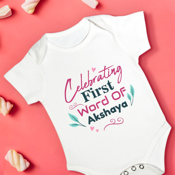 Custom Celebrating First Word of The Baby Milestone Collection Rompers Design