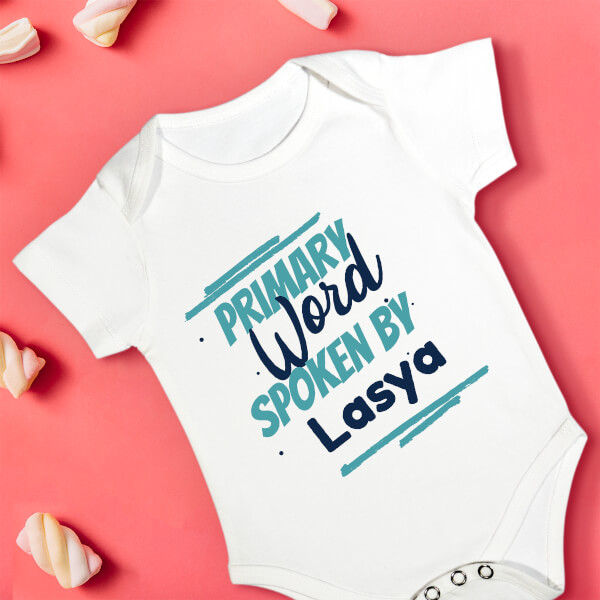 Custom Primary Word Spoken by The Baby Milestone Collection Rompers Design