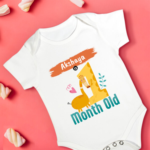 Custom Baby is 1 Month Old Monthly Birthday Rompers Design