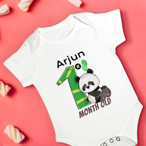 Custom Baby is 1 Month Old Cute Panda Monthly Birthday Rompers Design