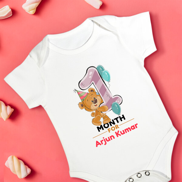 Custom 1 Month For The Baby Cute Teddy Bear Monthly Birthday Rompers Design