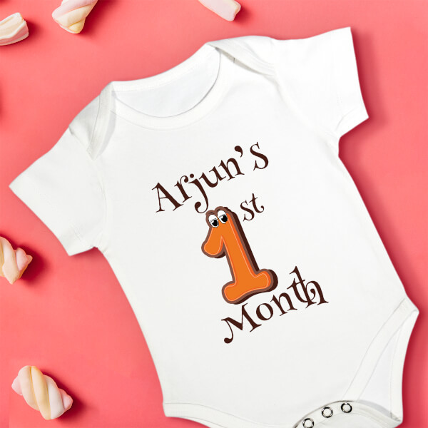 Custom 1st Month of The Baby with Joyful Eyes Monthly Birthday Rompers Design