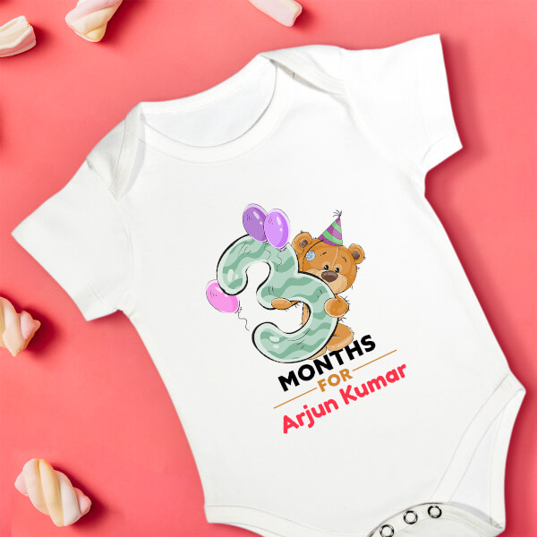 Custom 3 Months For The Baby Cute Teddy Bear Monthly Birthday Rompers Design