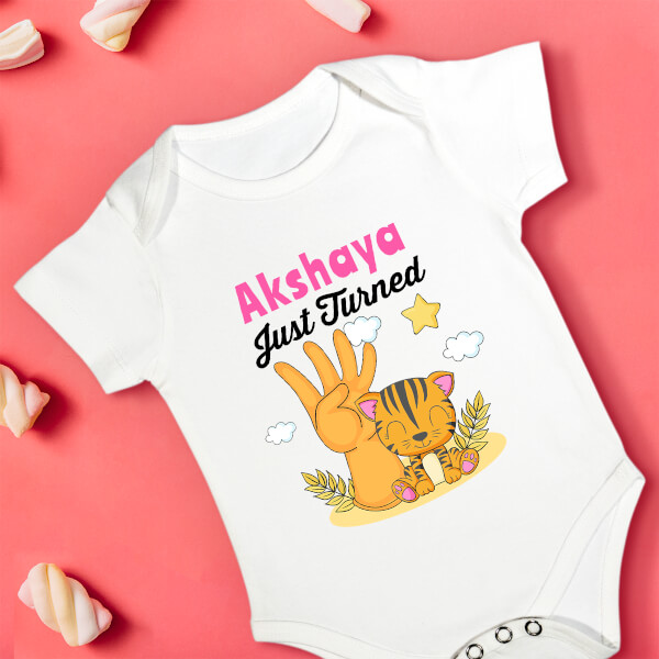 Custom Just Turned 4 Monthly Birthday Rompers Design