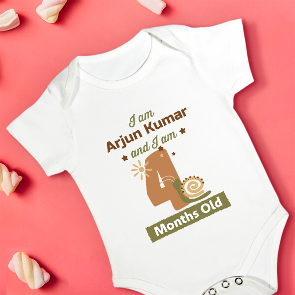 Custom I Am 4 Months Old Baby Monthly Birthday Rompers Design