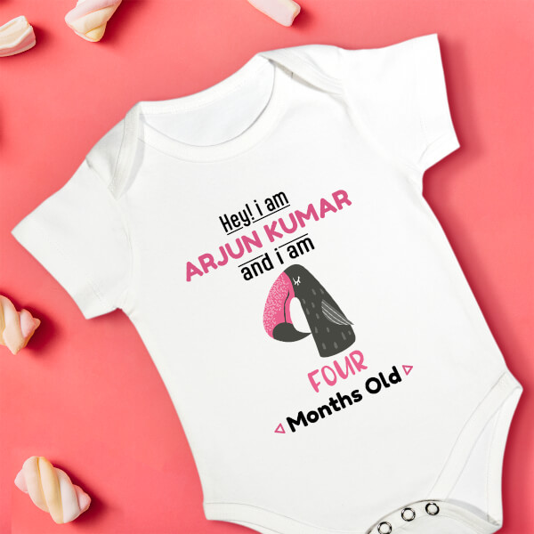 Custom Hey I Am 4 Months Old Baby Monthly Birthday Rompers Design