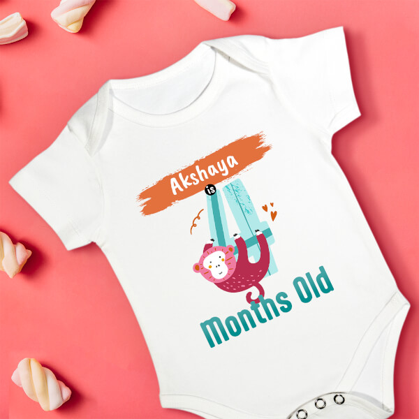 Custom Baby is 4 Months Old Monthly Birthday Rompers Design