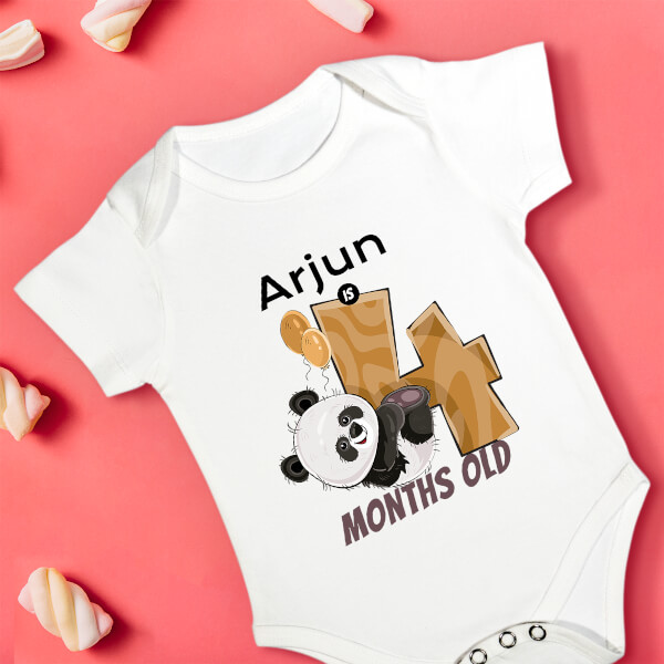 Custom Baby is 4 Months Old Cute Panda Monthly Birthday Rompers Design