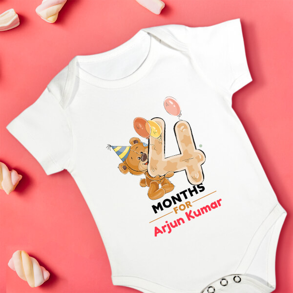 Custom 4 Months For The Baby Cute Teddy Bear Monthly Birthday Rompers Design