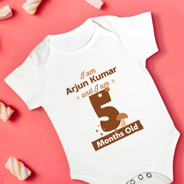 Custom I Am 5 Months Old Baby Monthly Birthday Rompers Design