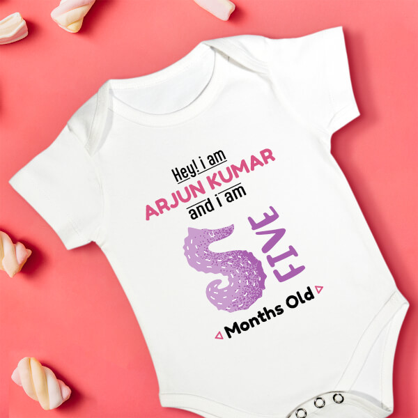 Custom Hey I Am 5 Months Old Baby Monthly Birthday Rompers Design