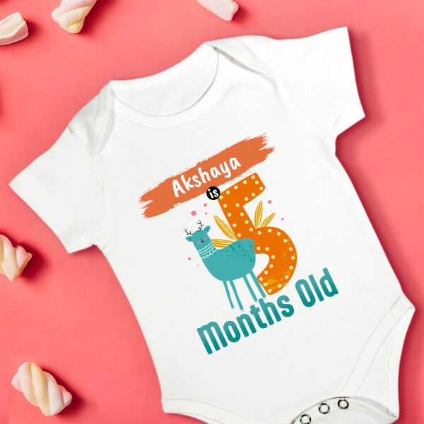 Custom Baby is 5 Months Old Monthly Birthday Rompers Design