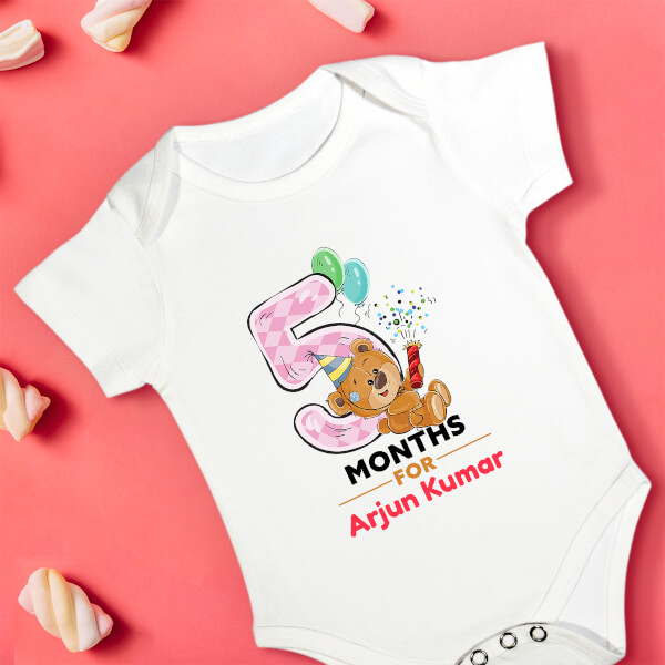 Custom 5 Months For The Baby Cute Teddy Bear Monthly Birthday Rompers Design