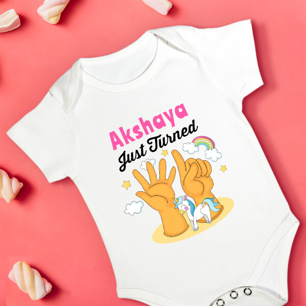 Custom Just Turned 6 Monthly Birthday Rompers Design