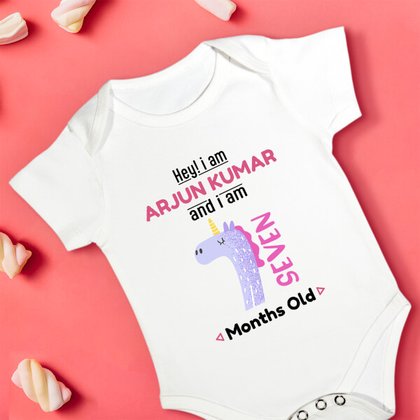 Custom Hey I Am 7 Months Old Baby Monthly Birthday Rompers Design