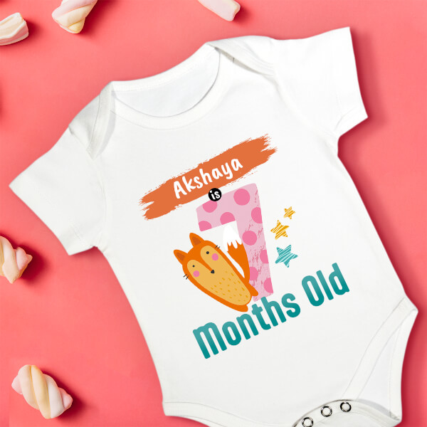 Custom Baby is 7 Months Old Monthly Birthday Rompers Design